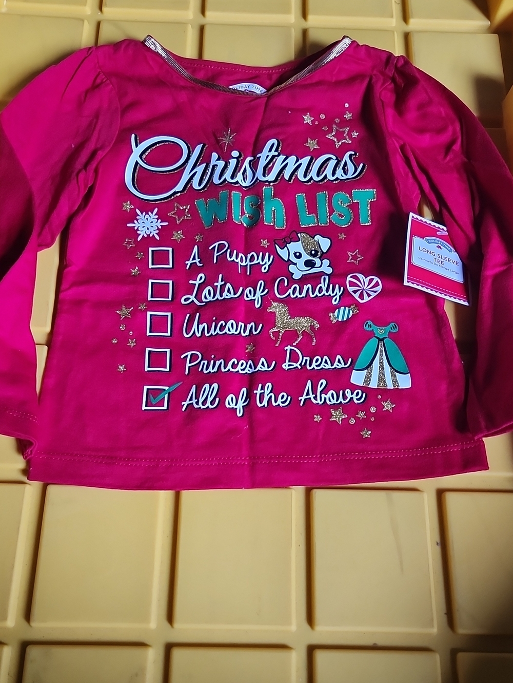 Holiday Time Hot Pink Christmas Wish List Long Sleeve Tee